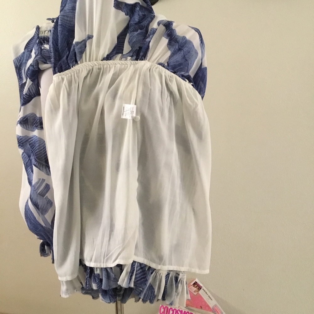 HP- LUXXEL BLUE&WHITE PRINT DRESS/LINED SHEER FULL SLEEVES/RUCHED BOTTOM/SZ S - Picture 9 of 11